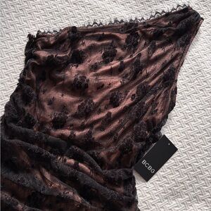 BCBG Women's Floral Lace Chemise - Black and Brown